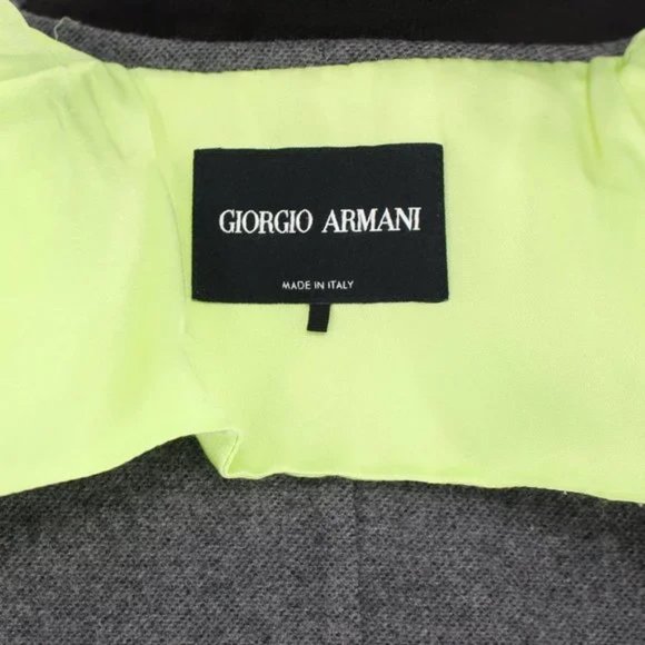 Giorgio Armani Grey Wool Asymmetric Blazer Jacket Silk Lime Green Trim 40 Small - Picture 7 of 8
